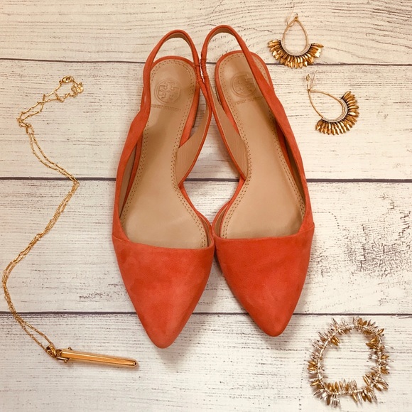 Tory Burch Shoes - Tory Burch Suede Sling Back Flats with Gold Heel